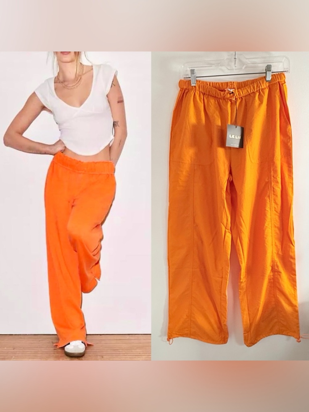 Le Lis Bright Orange Nylon Weatherproof Drawstring Pants